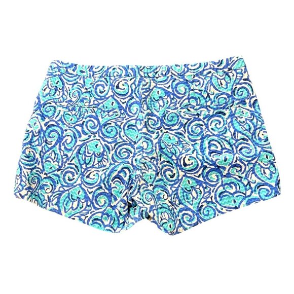 Lilly Pulitzer Womens Shorts Adie Chasing Tail Blue Fish Side Zip Cotton Size 0 - Picture 6 of 6